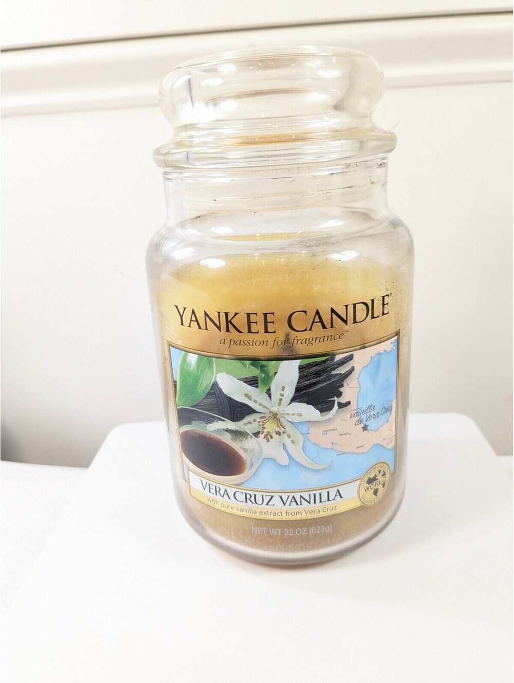 Yankee Candle Vera Cruz Vanilla World Jar 22oz half full white label jar RARE